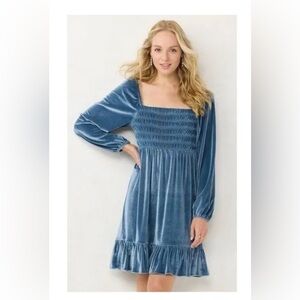 NWT LC Lauren Conrad satin blue square neck velvet mini dress in medium